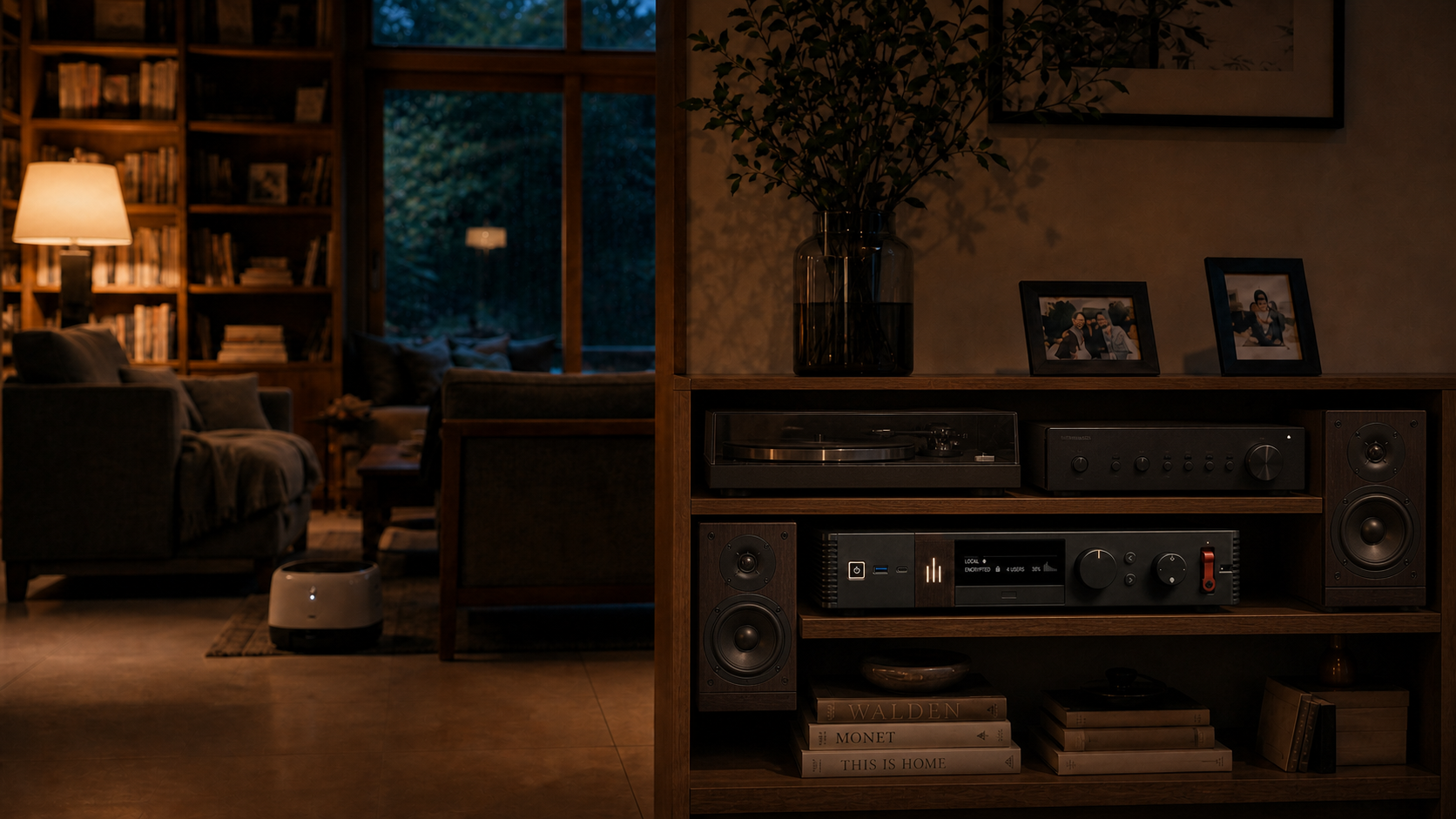 Hearthloom installed with a home stereo and entertainment system